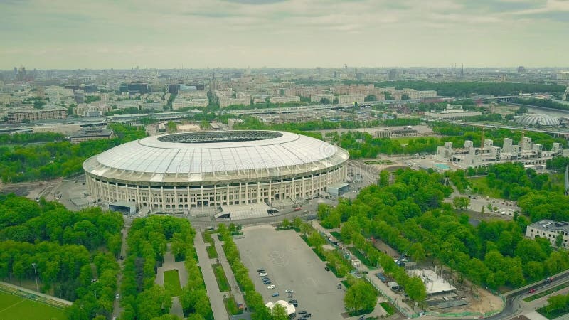 High altitude aerial ahot of Moscow cityscape involving famous Luzhniki football stadium