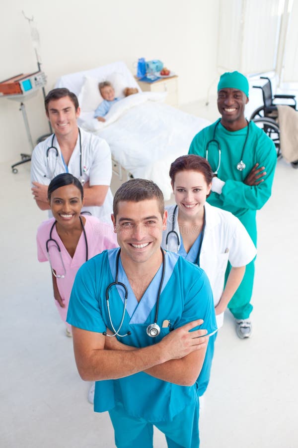 High angle of medical team with a child royalty free stock photography
