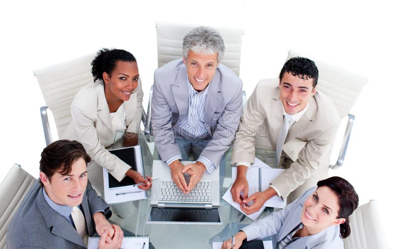 High angle of a multi-ethnic business team royalty free stock image