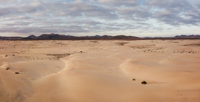 High angle, panoramic view of an empty desert stock photography