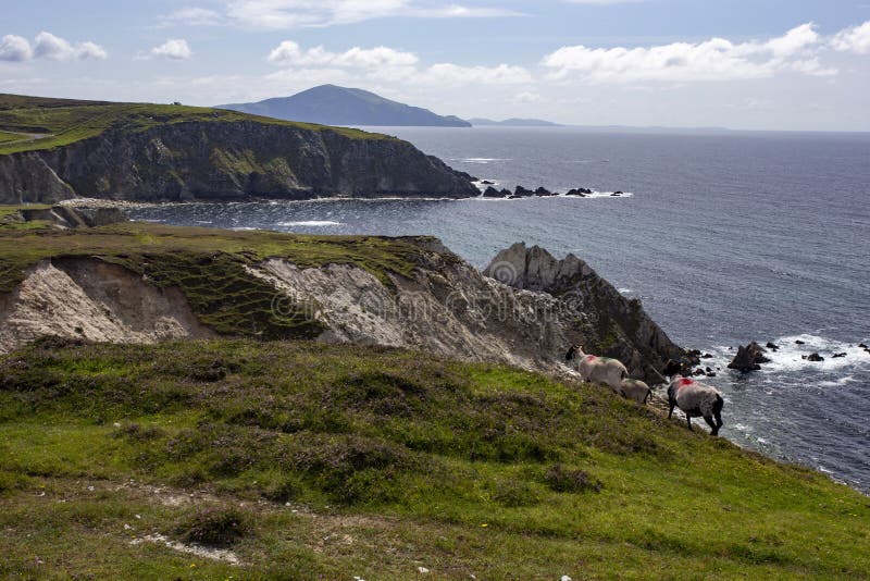 High angle shot of the hills next to the sea of the Achill Island, County Mayo, in Ireland