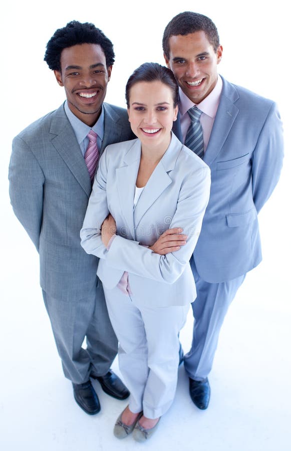 High angle of smiling business team royalty free stock photo
