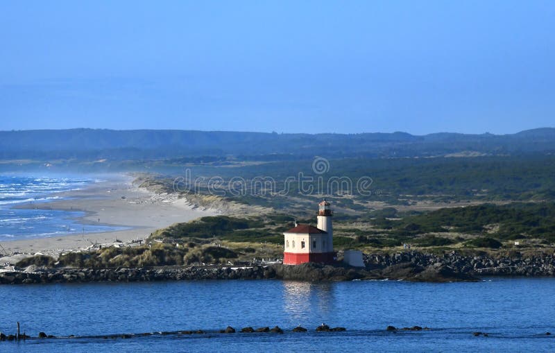 High Angle View of Coquille River Lighthouse stock photo