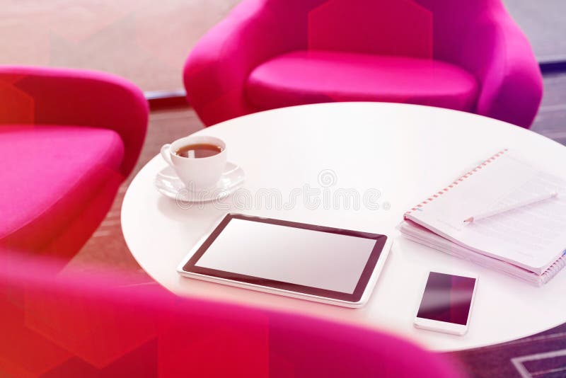 High Angle View Of Digital Tablet With Coffee Cup And Smartphone On