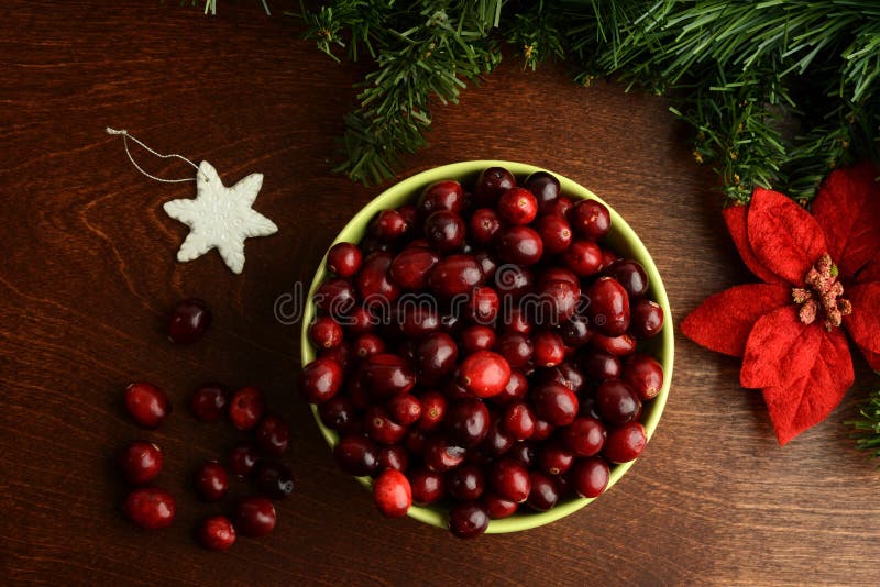 High angle view of fresh christmas cranberries stock photos