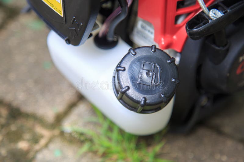 High Angle View Fuel Tank of Lawn Mower on Ground Stock Image Image