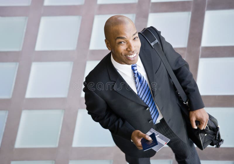 High angle view of happy African businessman stock image