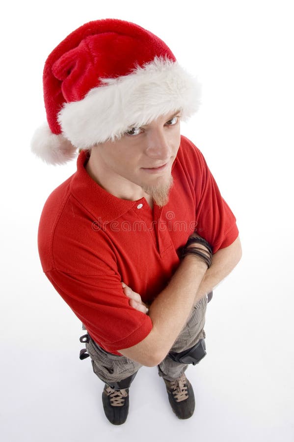 High angle view of male wearing christmas hat