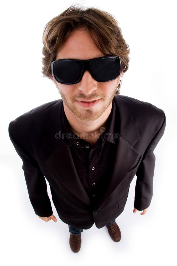 High angle view of man with sunglasses