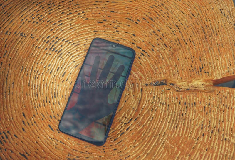 High angle view of mobile phone royalty free stock photo