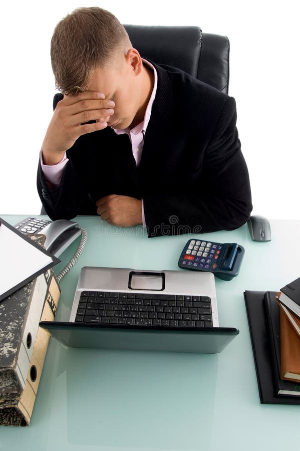 High angle view of a nervous businessman