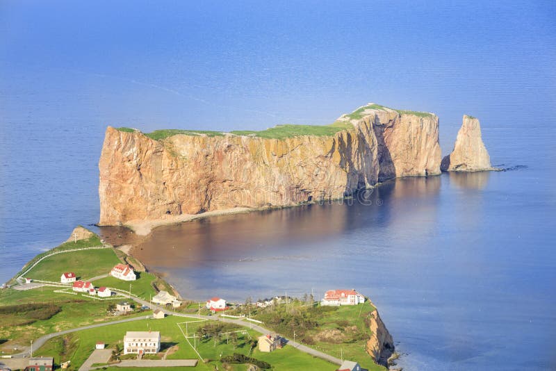 High Angle View of the Perce Rock at Gaspe Peninsula, Quebec, Canada