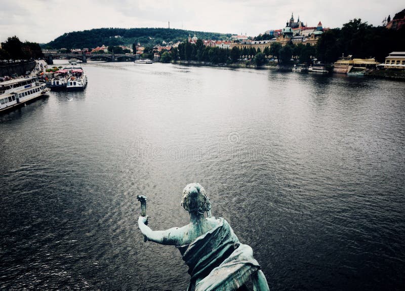 High angle view of river with city in background royalty free stock images