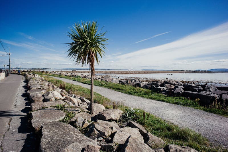 Highangle View of Rocky Galway Ireland Salthill Beach. Stock Photo