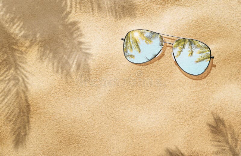 High angle view of sunglasses on the sand stock images