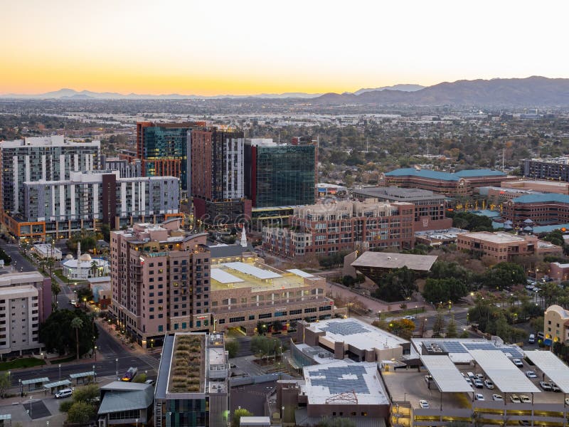 High Angle View of the Tempe Cityscape and City Hall from a Mountain
