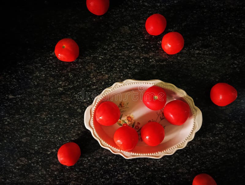High angle view of tomatoes on the table stock image