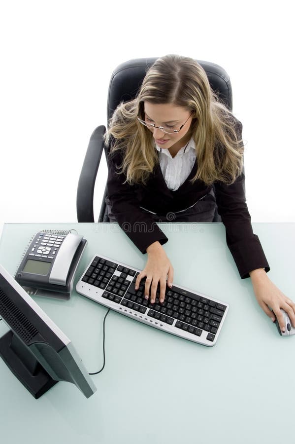 High angle view of woman working on computer