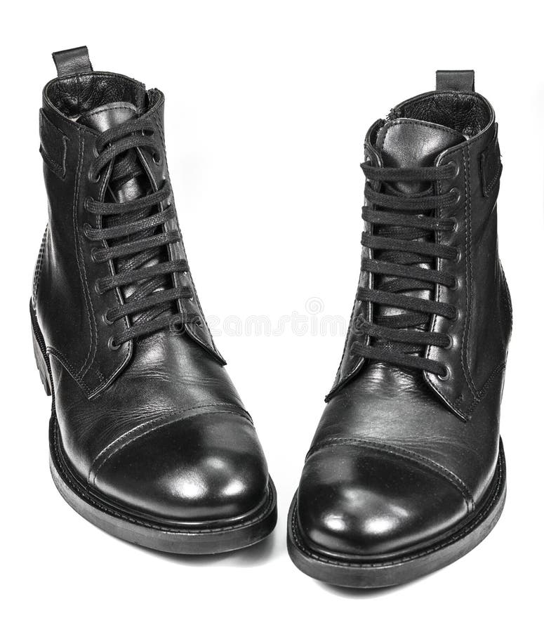 Black Leather Boots Isolated on White Background Stock Image - Image of ...