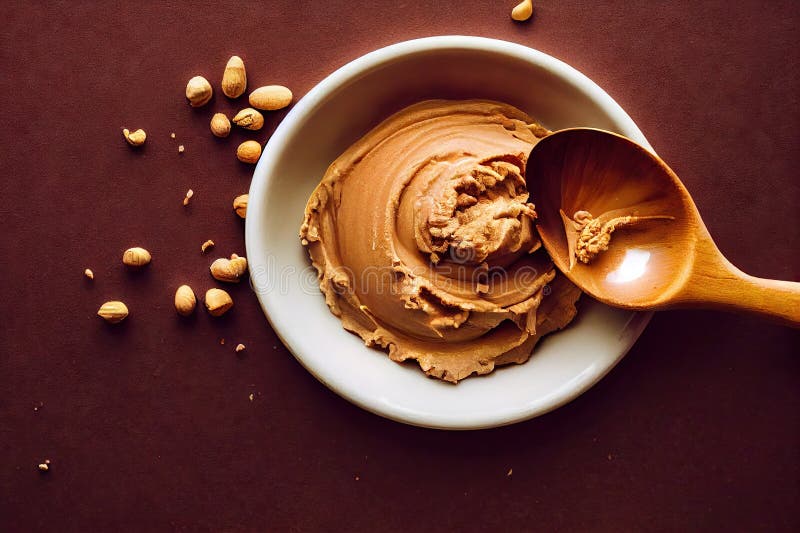 Highcalorie Protein Peanut Butter in Bowl with Spoon Stock