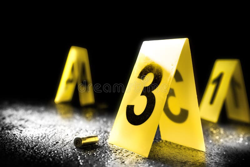 Evidence markers on the floor, high contrast image. Evidence markers on the floor, high contrast image