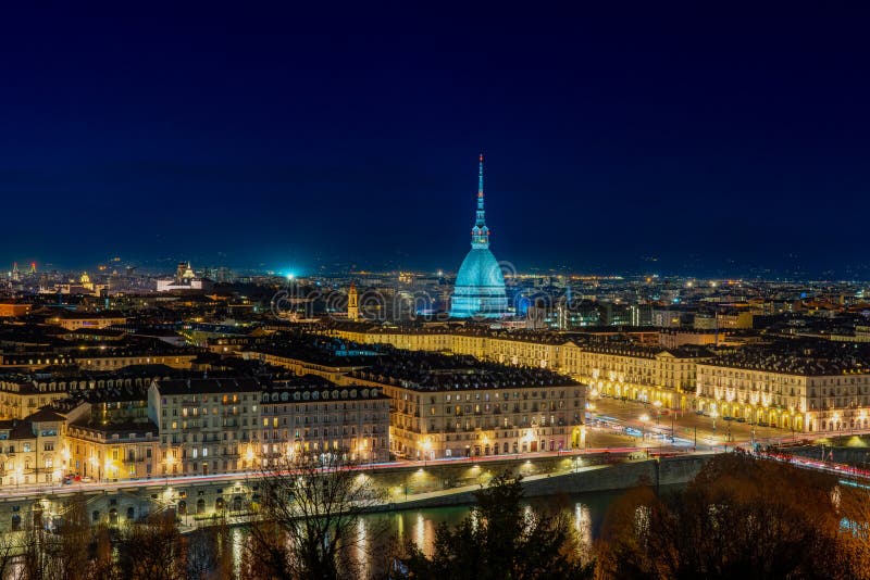 High Definition Night Panorama of Turin, Illuminated by Artist Lights