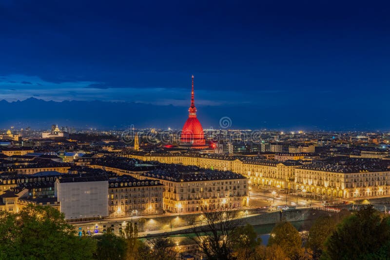 High Definition Night Panorama of Turin, Illuminated by Artist Lights