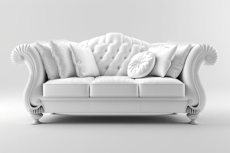 High End Couch in White on a White Background Stock Illustration