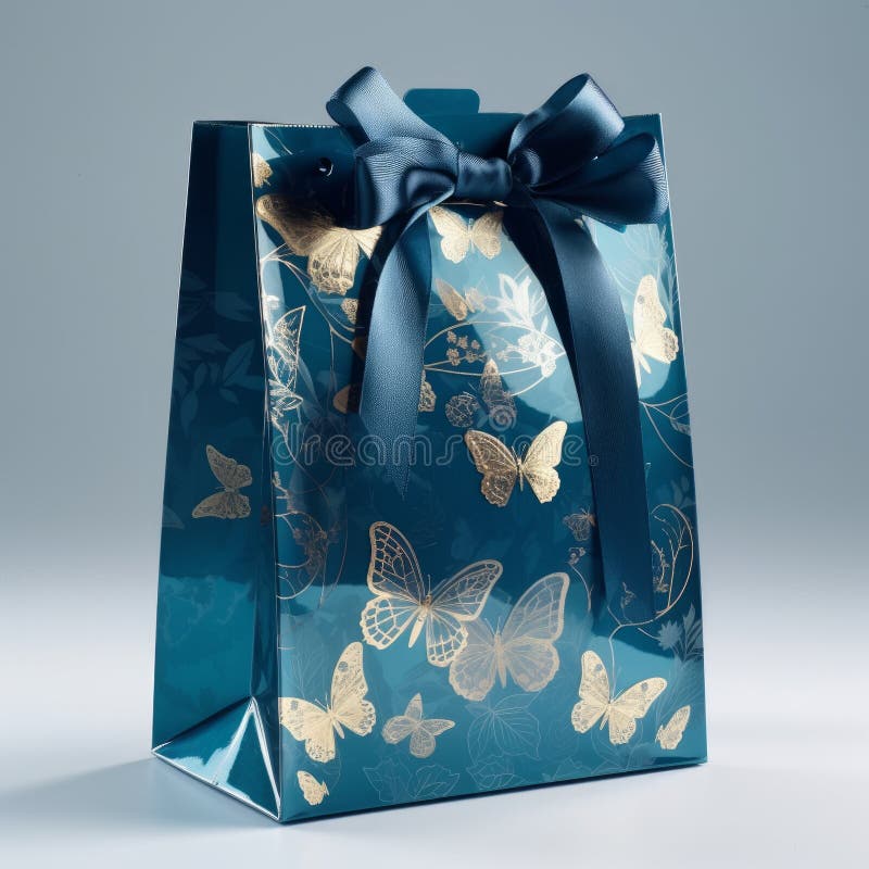 A Highend Looking Blue Gift Bag Generative AI Stock Illustration