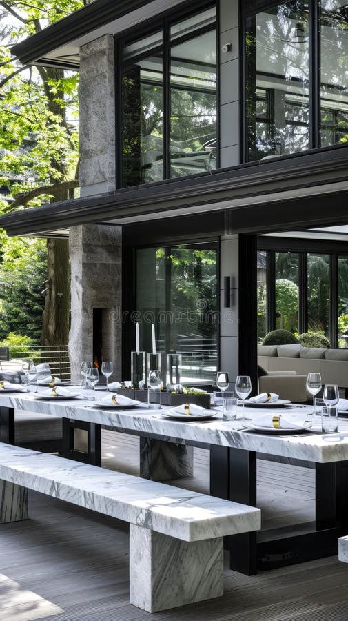 A Highend Outdoor Dining Experience, Featuring a Luxurious Marbletop