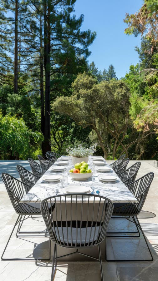 A Highend Outdoor Dining Experience, Featuring a Luxurious Marbletop