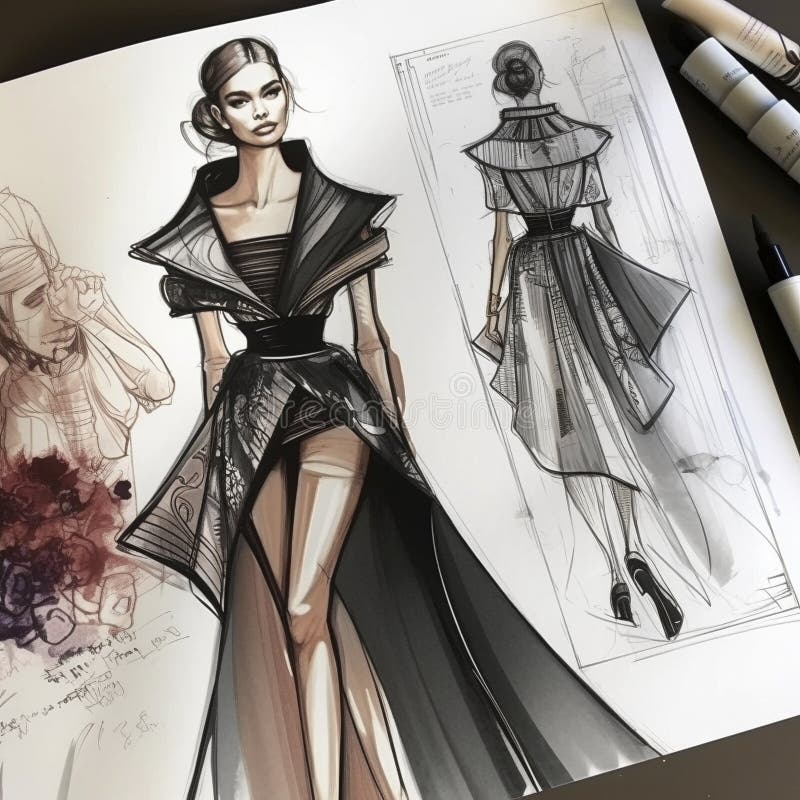 Fashion Design Sketch, Created with Generative AI Stock Illustration ...