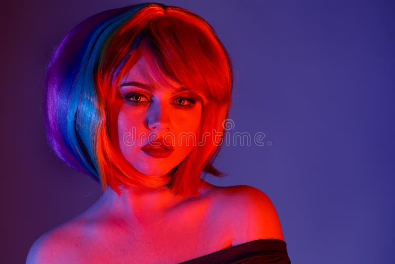 High Fashion girl model with trendy make-up in colorful bright l royalty free stock photo High Fashion girl model with trendy make-up in colorful bright l royalty free stock photo