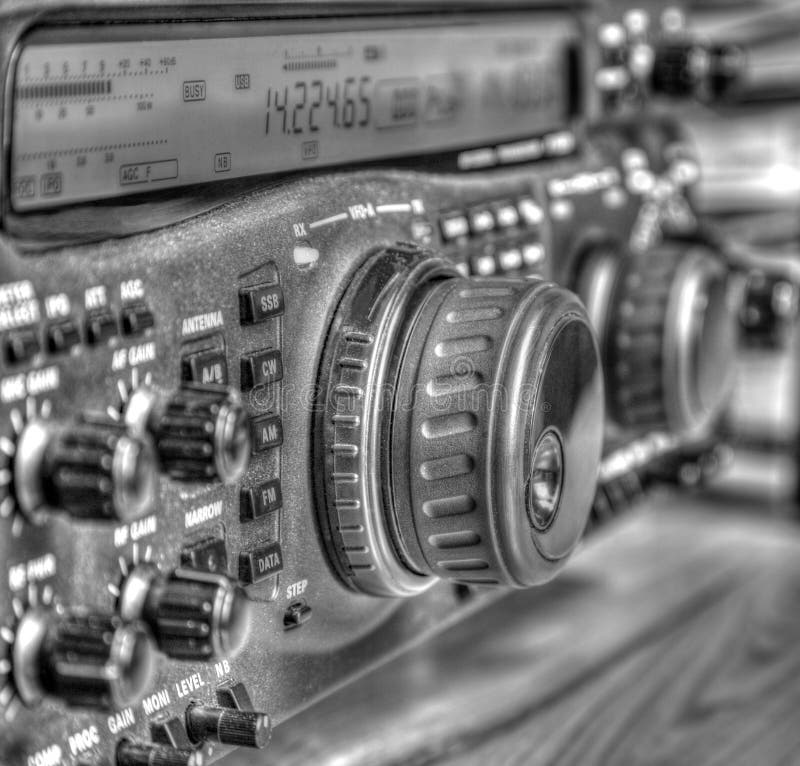 High Frequency Radio Amateur Transceiver In Black And White Stock Image