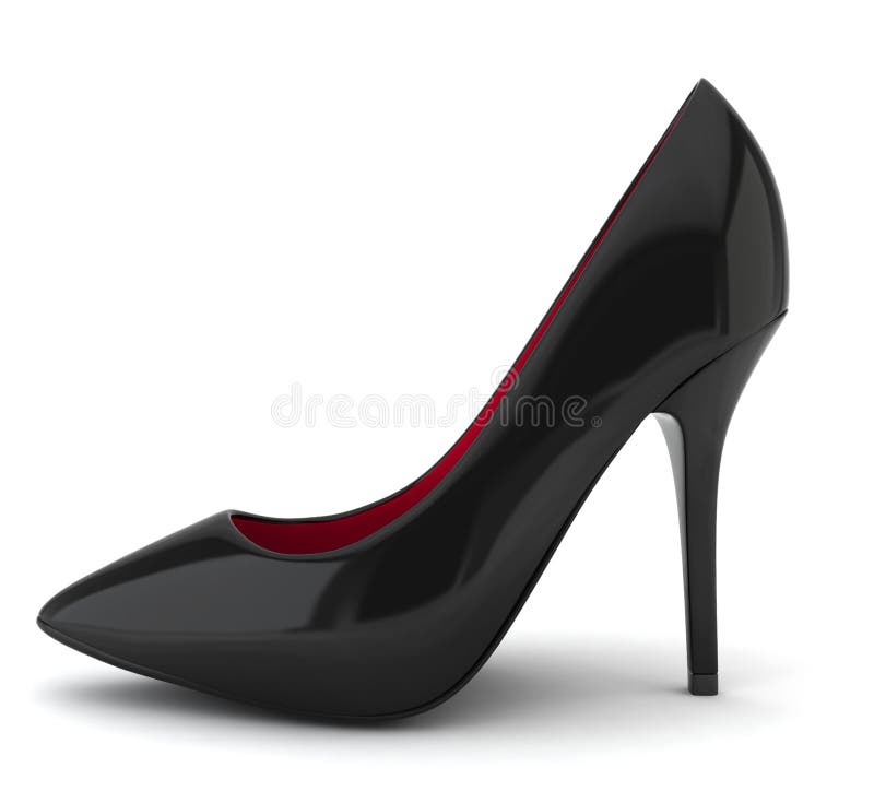 High heel black shoe. 3d illustration on white background