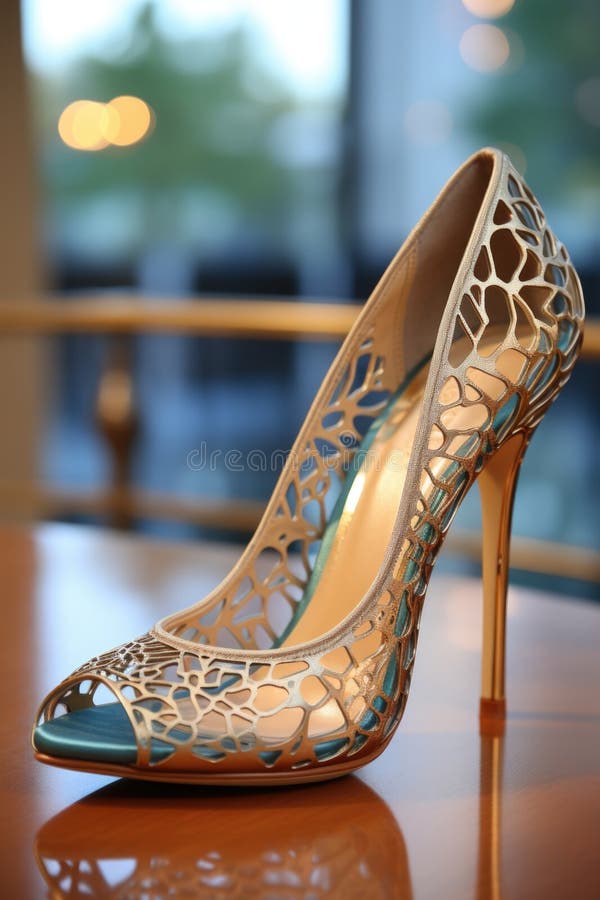 Lexica - Create a pair of women's stiletto heel shoes, two colors blue and  gold. inserting star on the heel and placing a jeweled star on the toe. t...