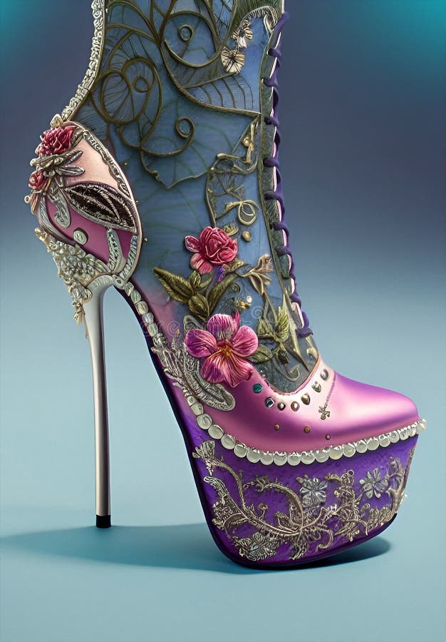 High Heel Woman Shoes with Floral Decorations, Generative Ai ...