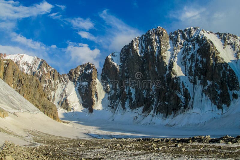 High mountain wall of Tian Shan South Korea peak in Ala Archa