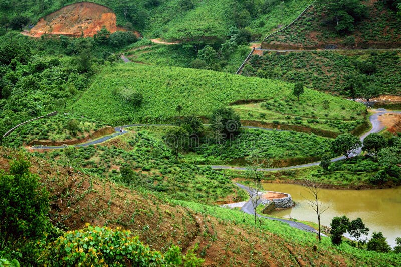 The high mountains tropical forest with clouds passing in India royalty free stock photo