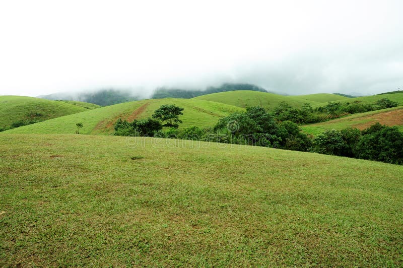 The high mountains tropical forest with clouds passing in India. royalty free stock photos