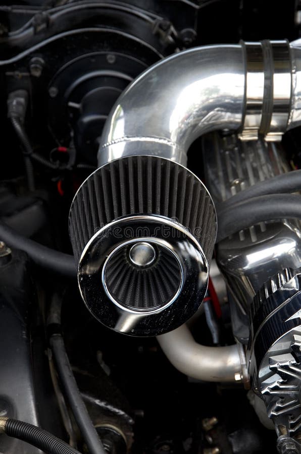 High Performance Chromed Turbo and Air Filter on a Custom Automobile