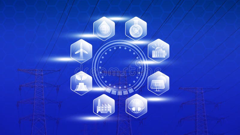 High power electricity poles connected to smart grid and clean energy concept