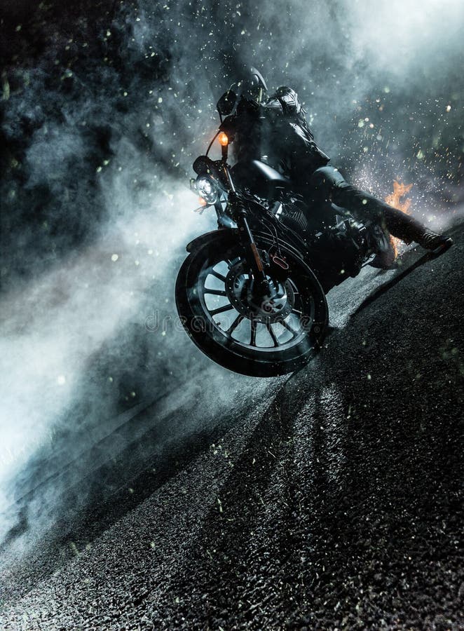 High Power Motorcycle Chopper At Night. Stock Photo Image of closeup, motorcycle 92874298