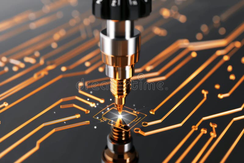 High Precision CNC Laser Welding and Cutting Machine in Industrial Factory - Digital Programmed Metal Processing Tools stock illustration