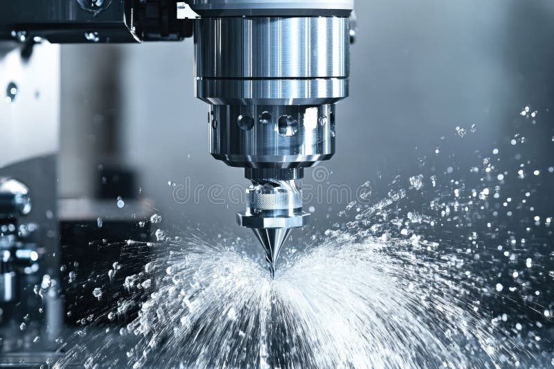 High-Precision CNC Machining with Cooling System vector illustration