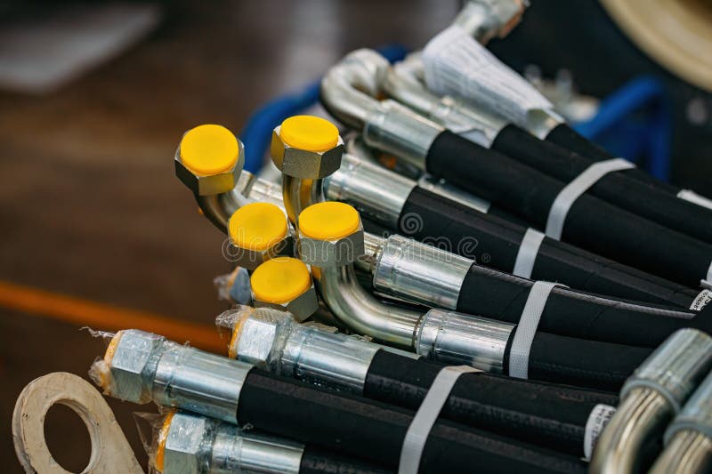 High Pressure Hydraulic Hoses in Warehouse Stock Image Image of