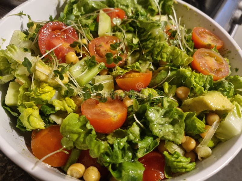 High Protein Salad with Chickpea, Avocado, Celery, Tomato, Lettuce