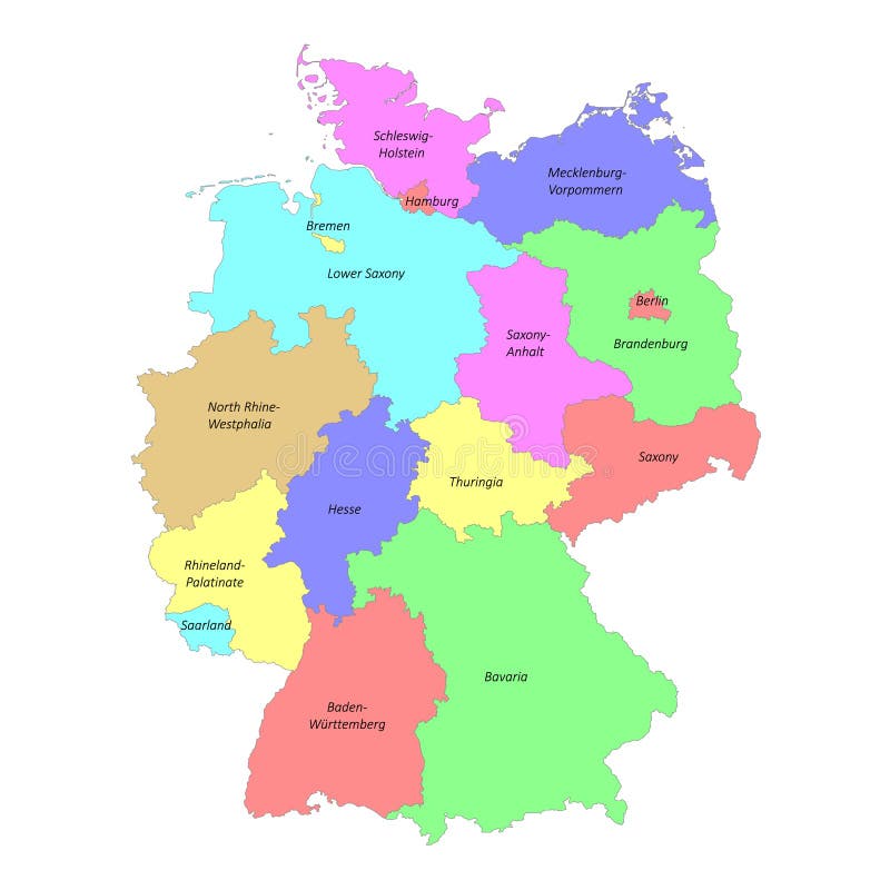 High quality colorful labeled map of Germany with borders royalty free illustration