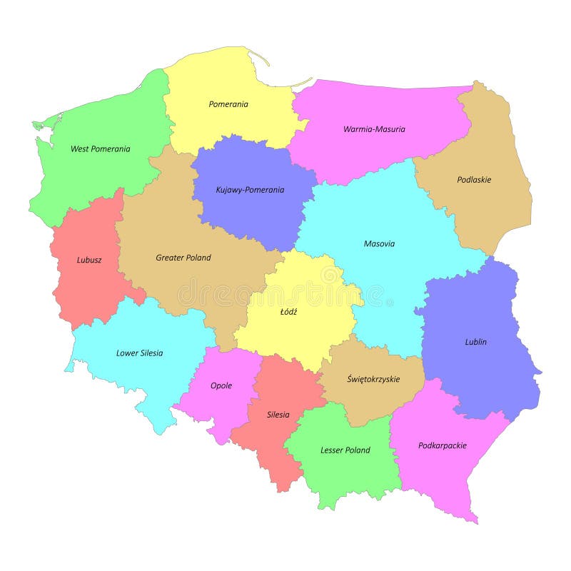 High Quality Colorful Labeled Map of Poland with Borders Stock ...