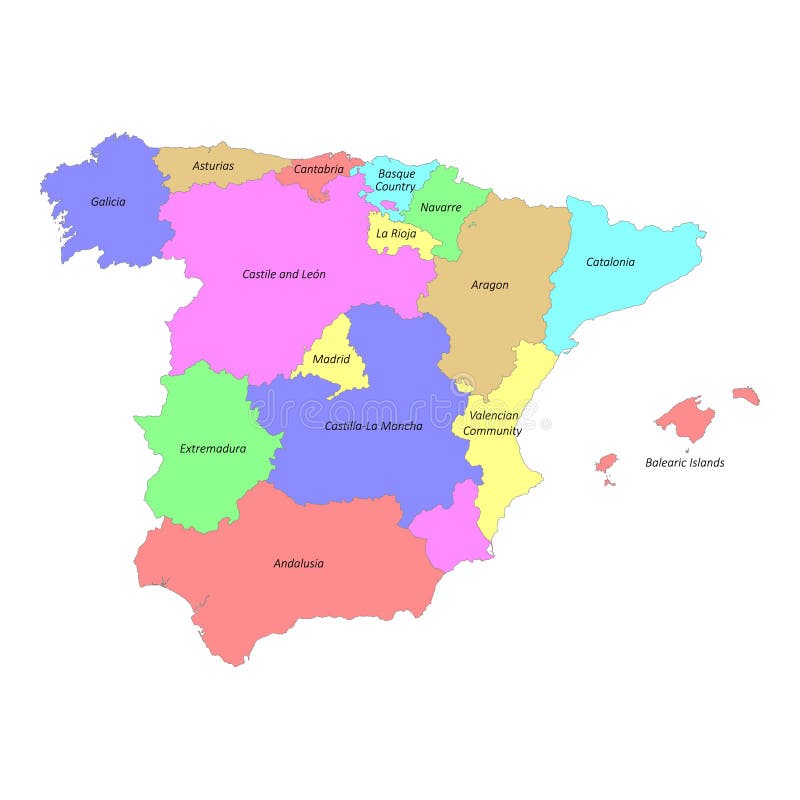 High Quality Colorful Labeled Map of Spain with Borders Stock ...